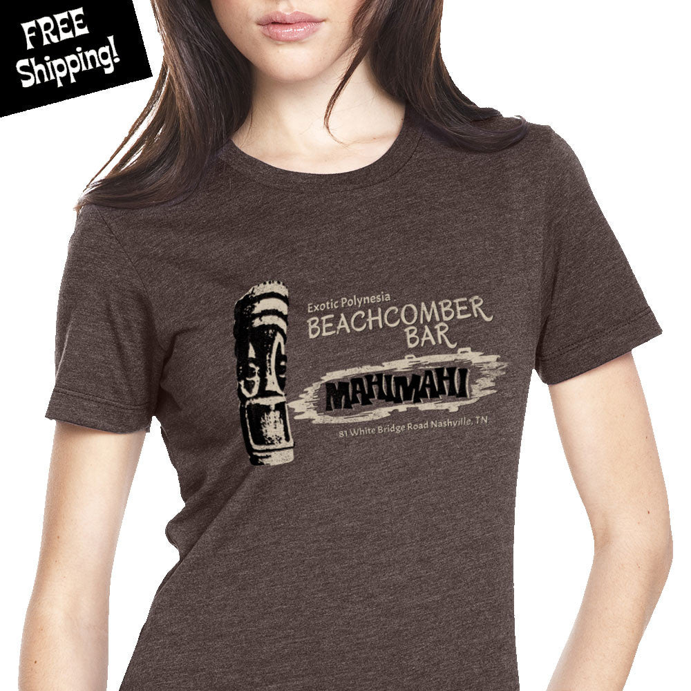T-shirt Tiki Beachcomber Menu Drink - Reproduction D'art - Hanes Nano - Vintage Khaki - Neuf